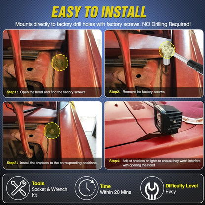 Ditch Light Brackets Hood Hinges Mount Bracket Kit for Auxiliary Offroad LED