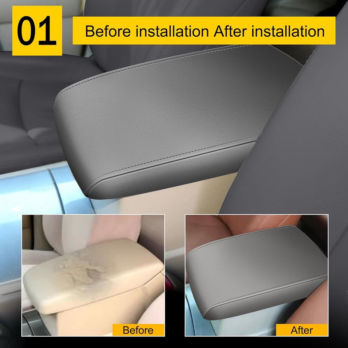 Armrest Console Covers for 2008-2013 Toyota Highlander Leather Light Gray
