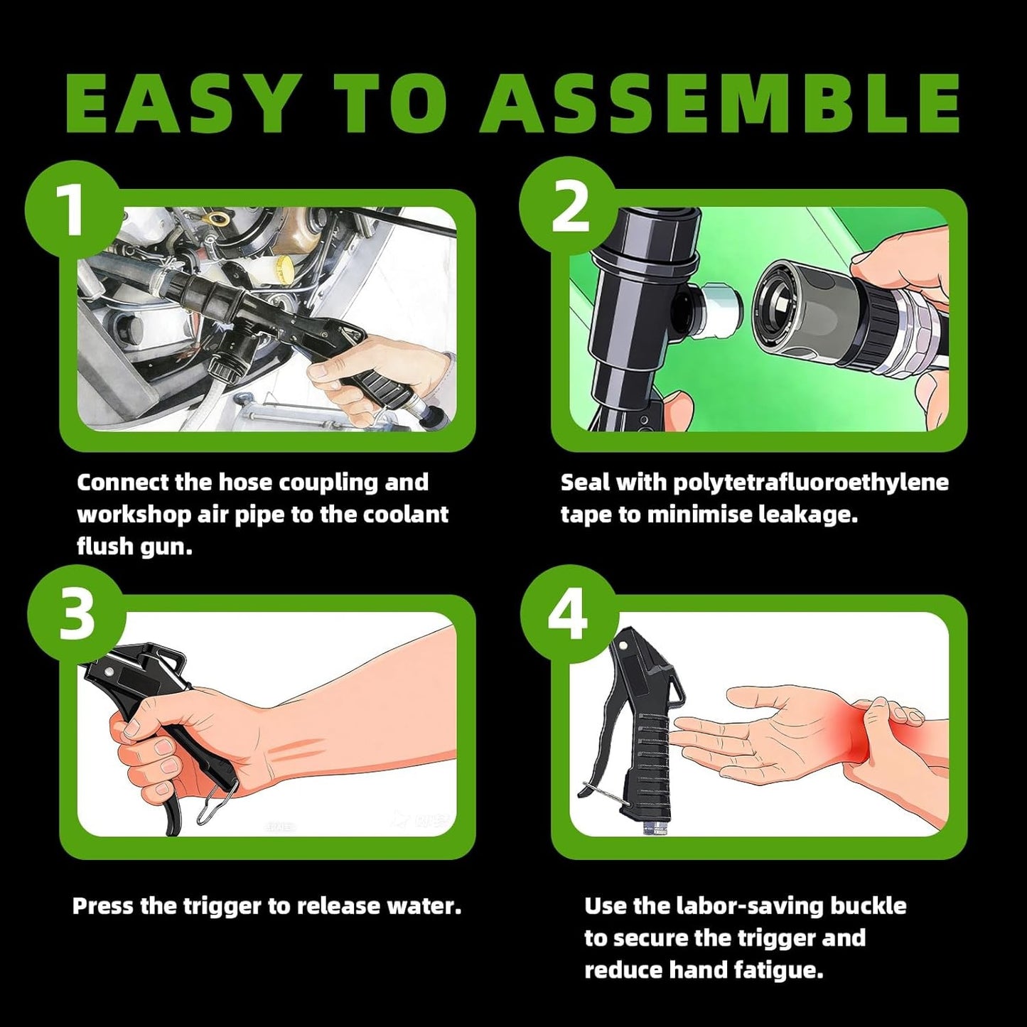 Coolant Flush Gun, Lever Action Heater Core Flush Kit, Coolant Flush Kit