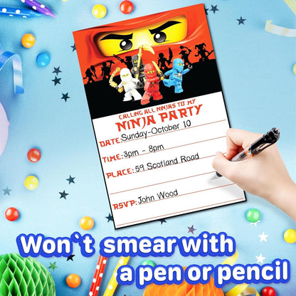 Set of 30 Ninja -Themed Happy Birthday Invitation Cards – Lightweight (230g)