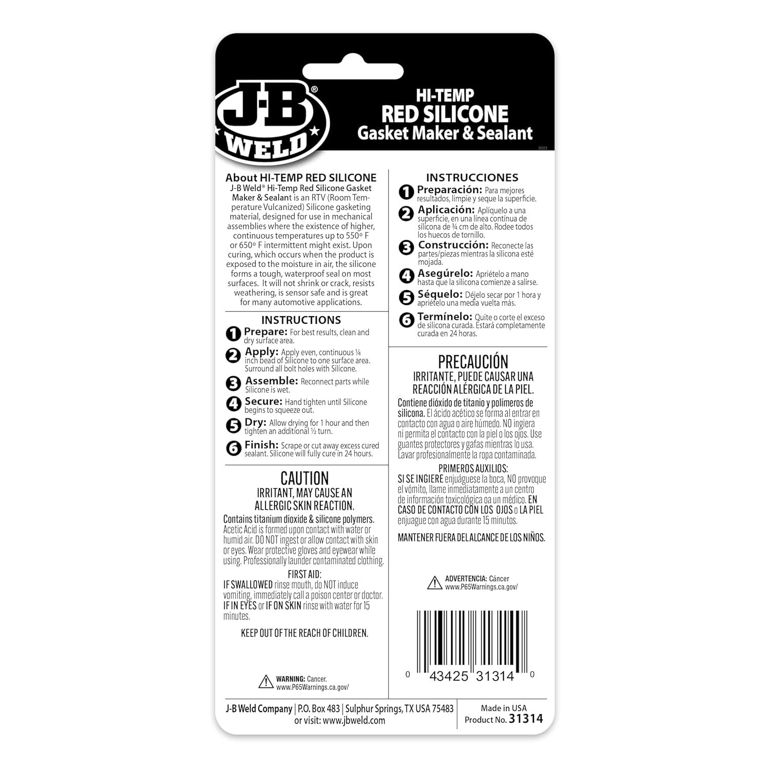 31314 Red High Temperature RTV Silicone Gasket Maker and Sealant - 3 oz. - 2Pack