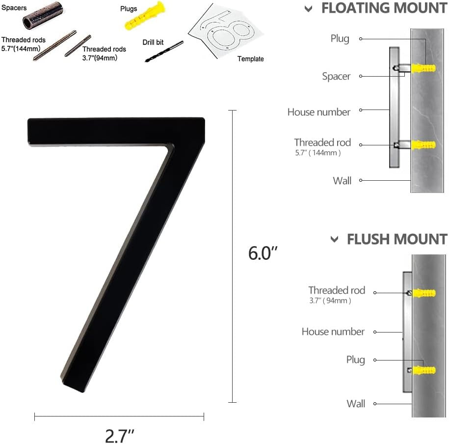 6''House Numbers-Usumairu Address Numbers for Houses,Floating House Numbers 7