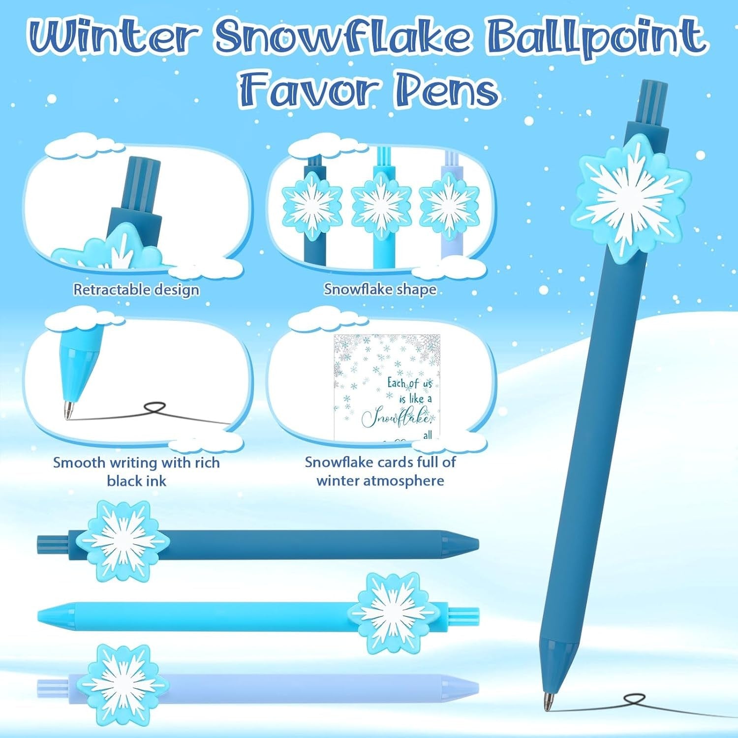 48 Sets Christmas Snowflake Ballpoint Pen Student Winter Gift Bulk Inspirational