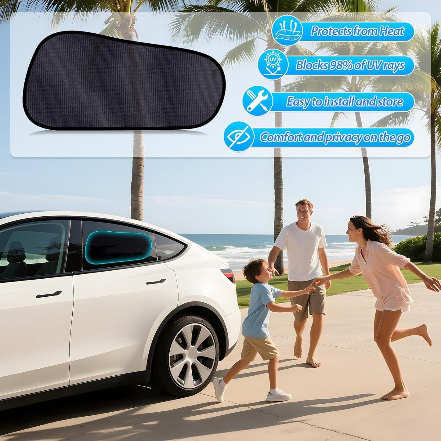Car Window Shades for Tesla Model Y - Sun Shade Semi-Transparent Rear Window