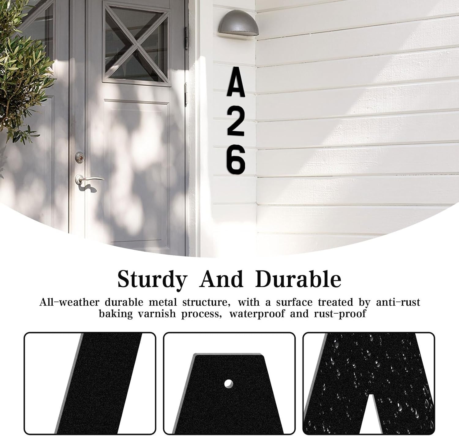 3Inch Black Metal Outdoor Address Signs With Numbers And Letters,Waterproof（H）
