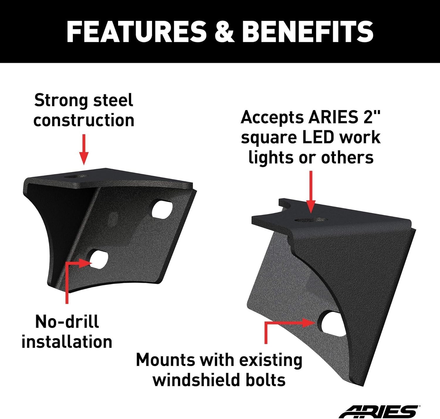 AR15800 Jeep Wrangler JK Windshield Light Brackets, LEDs Sold Separately