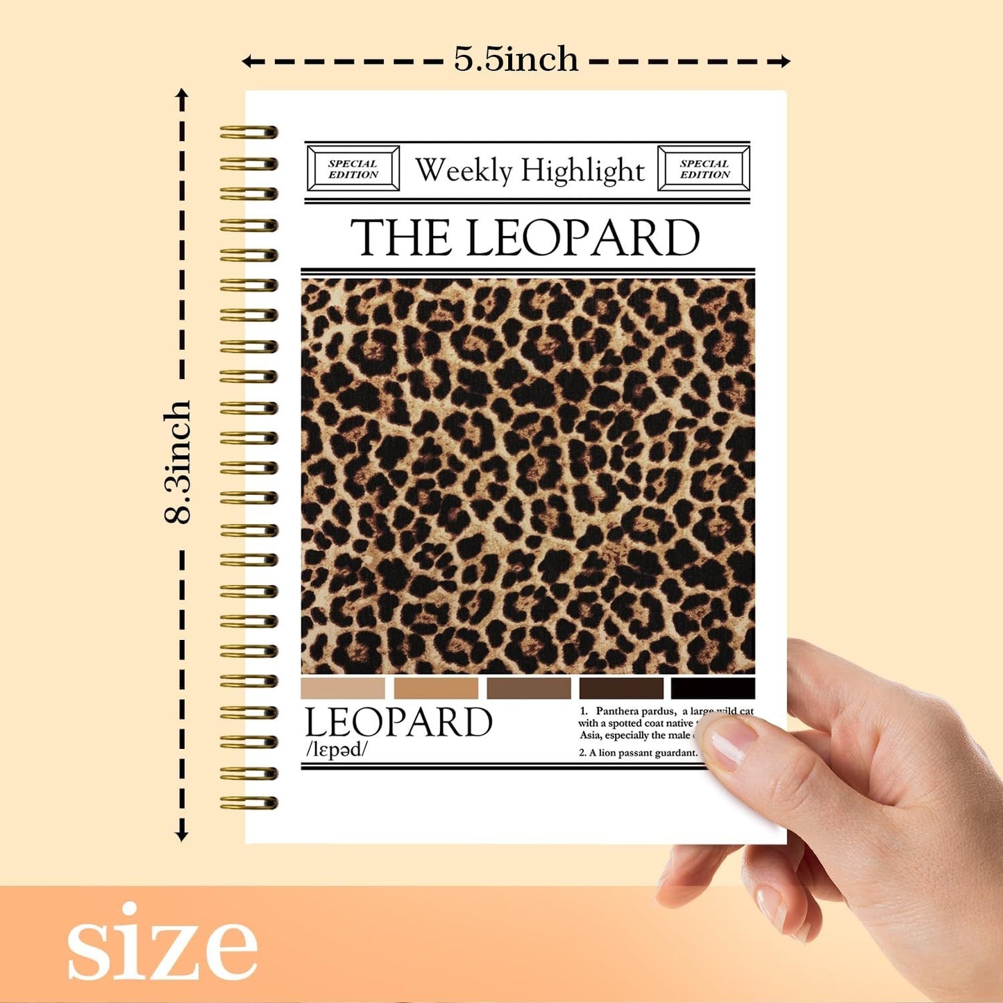 Trendy Preppy Cheetah Print Spiral Notebook Spiritual Journal Women 5.5 x 8.3