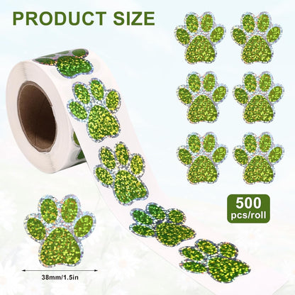 500pcs Dog Paw Print Stickers 1.5in/38mm Holographic Dot Self-Adhesive Puppy Paw