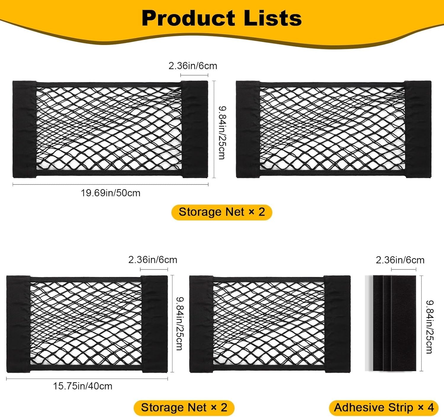 4Pcs Universal Car Storage Net Pockets Stretchable Automotive Mesh Pouch Nets