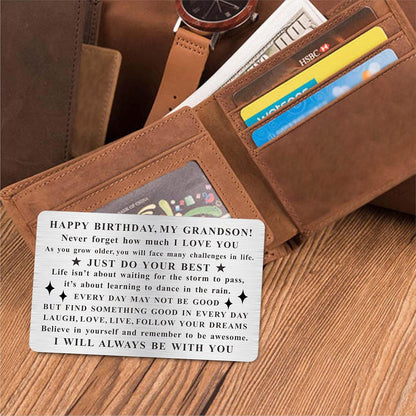 Grandson Birthday Card, Grandson Bday Gift, Engraved Wallet Card