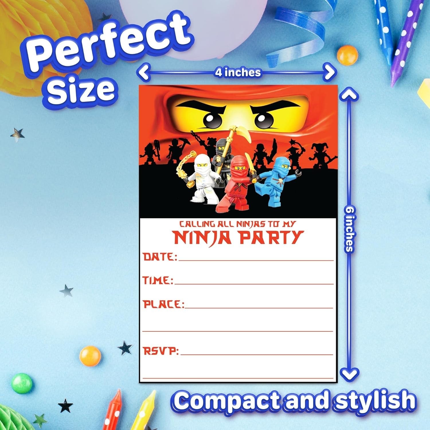 Set of 30 Ninja -Themed Happy Birthday Invitation Cards – Lightweight (230g)