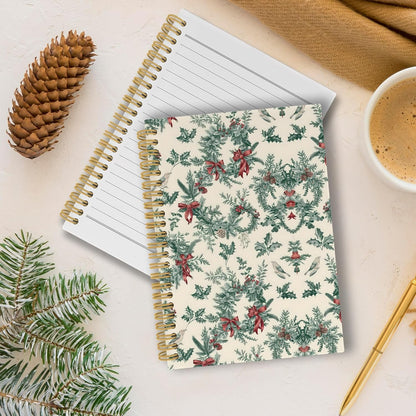 Merry Christmas Wreath Journal Notebook - Vintage Christmas Flower  5.5"x8.3"