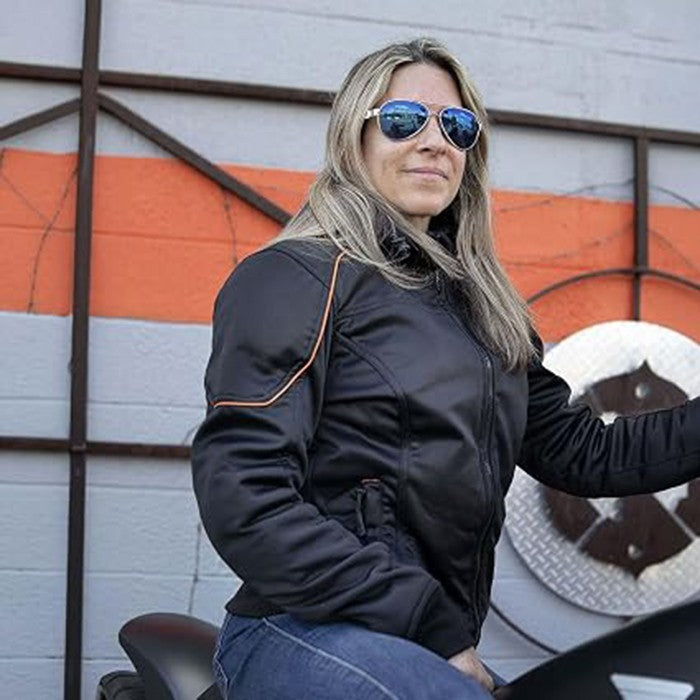 MPL2764 Women's Black Soft Shell Armored Motorcycle Racing Style Jacket Hoodie