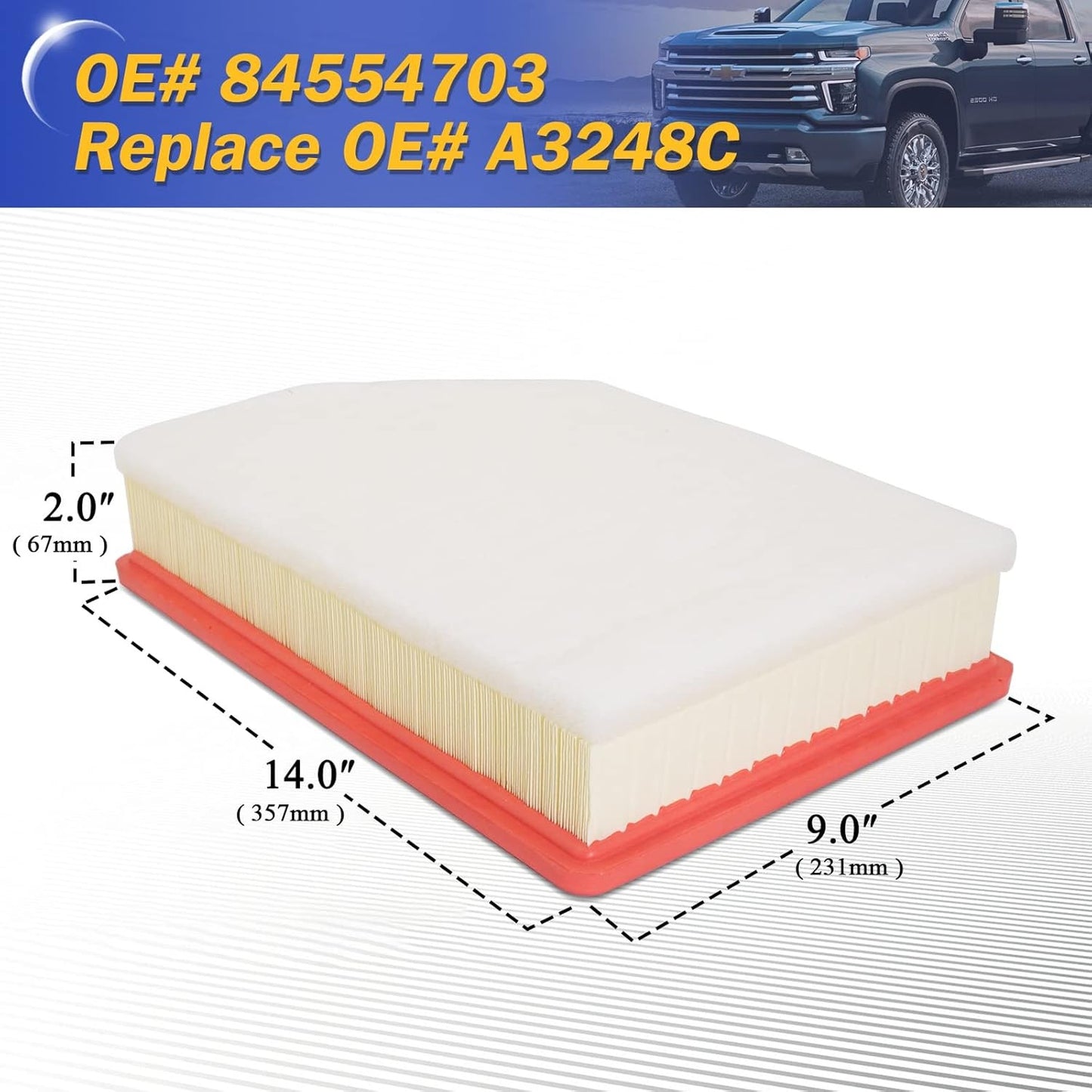A3248C 84554703 Engine Air Filter for 2020 -2023 Chevy Silverado GMC Sierra 2500
