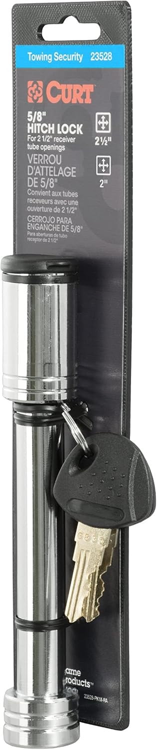 23528 5/8" Trailer Hitch Lock — Barbell Style, Fits 2" & 2-1/2" Receivers Chrome