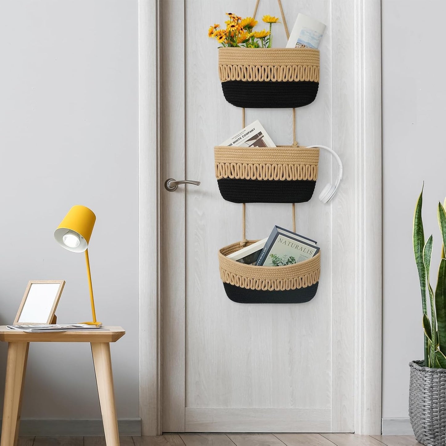 Over the Door Hanging Baskets for Organizing, 3-Tier Hanging Wall Basket Storage