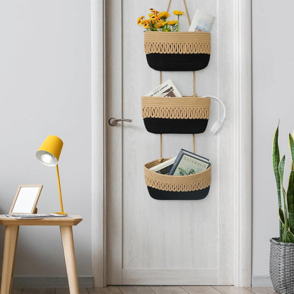 Over the Door Hanging Baskets for Organizing, 3-Tier Hanging Wall Basket Storage