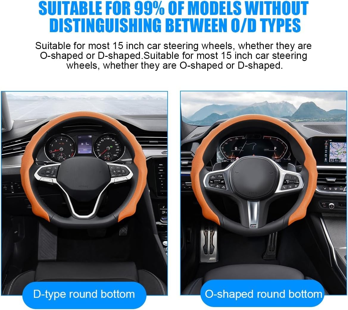Car Steering Wheel Cover 15 inch Nappa Leather Anti-Slip & Ultra-Thin 5D Vehicle