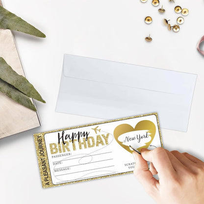 3.5" X 8" Boarding Pass Gift Ticket, Happy Birthday Surprise Reveal Cards