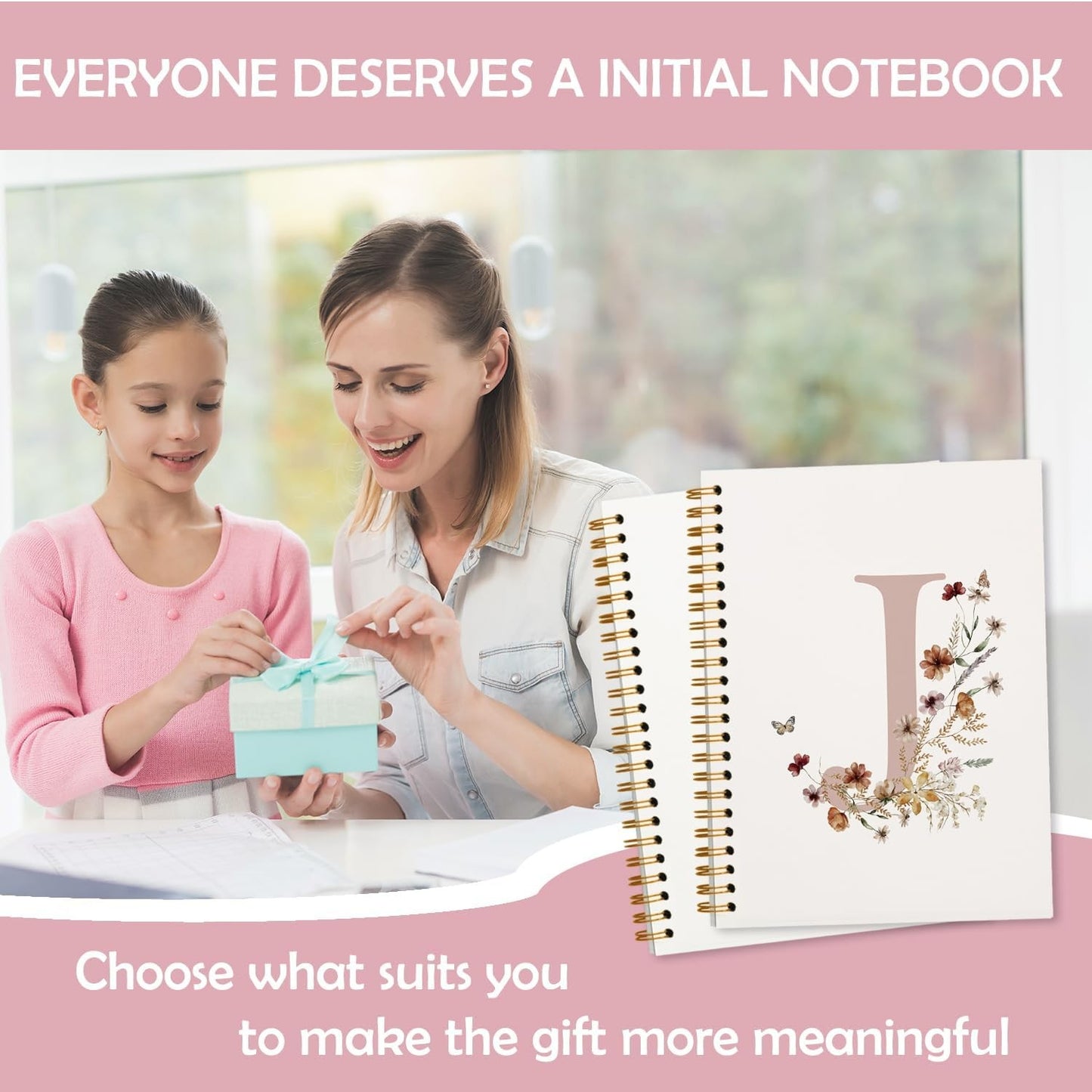 Initial Letter Pink Gifts J Personalized Spiral Notebook Journal, Cute Custom