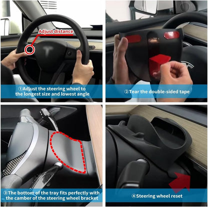 Steering Wheel Mount Phone Holder with Sunglasses Storage Organizer Tray