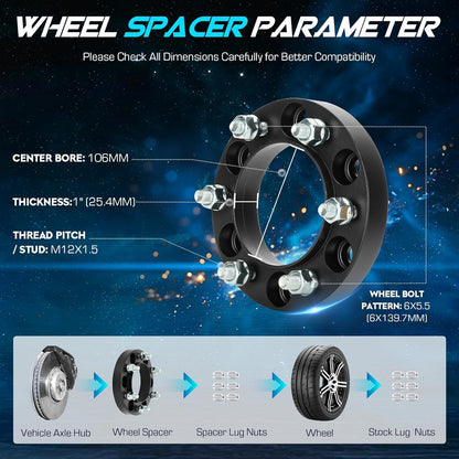 6x5.5 1" (25.4mm) Hubcentric Wheel Spacers 6 Lugs with 1996-2022 Toyota 4Runner,