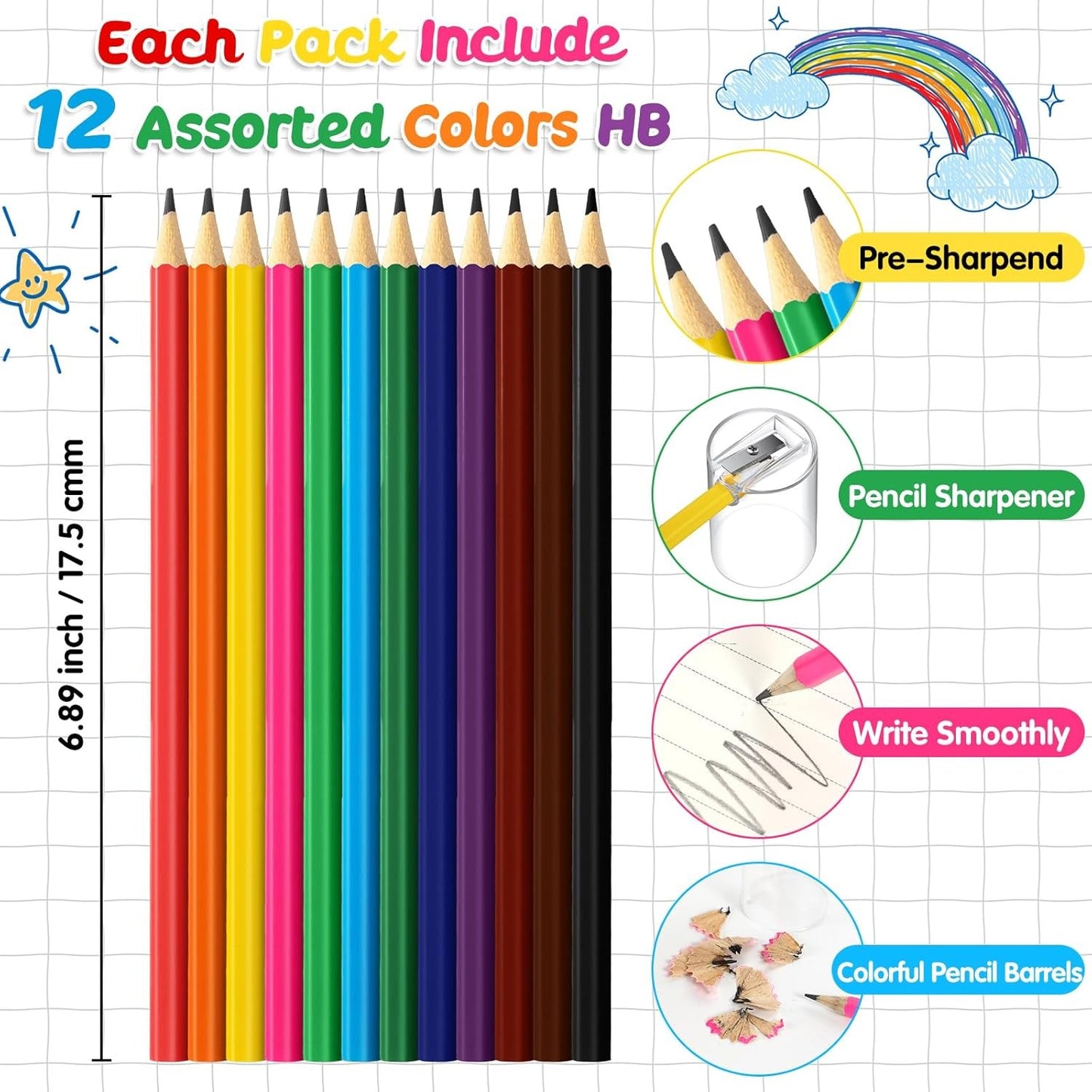 36 Pack #2 HB Pencils Bulk in Tube with Sharpener Assorted Colors Wood-cased