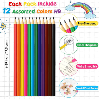 36 Pack #2 HB Pencils Bulk in Tube with Sharpener Assorted Colors Wood-cased