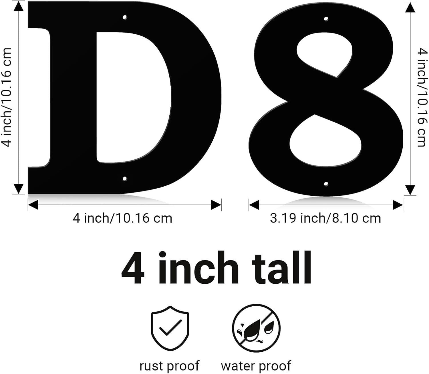 4 Inch Floating Metal House Numbers and Metal letters Black Modern Door Number X