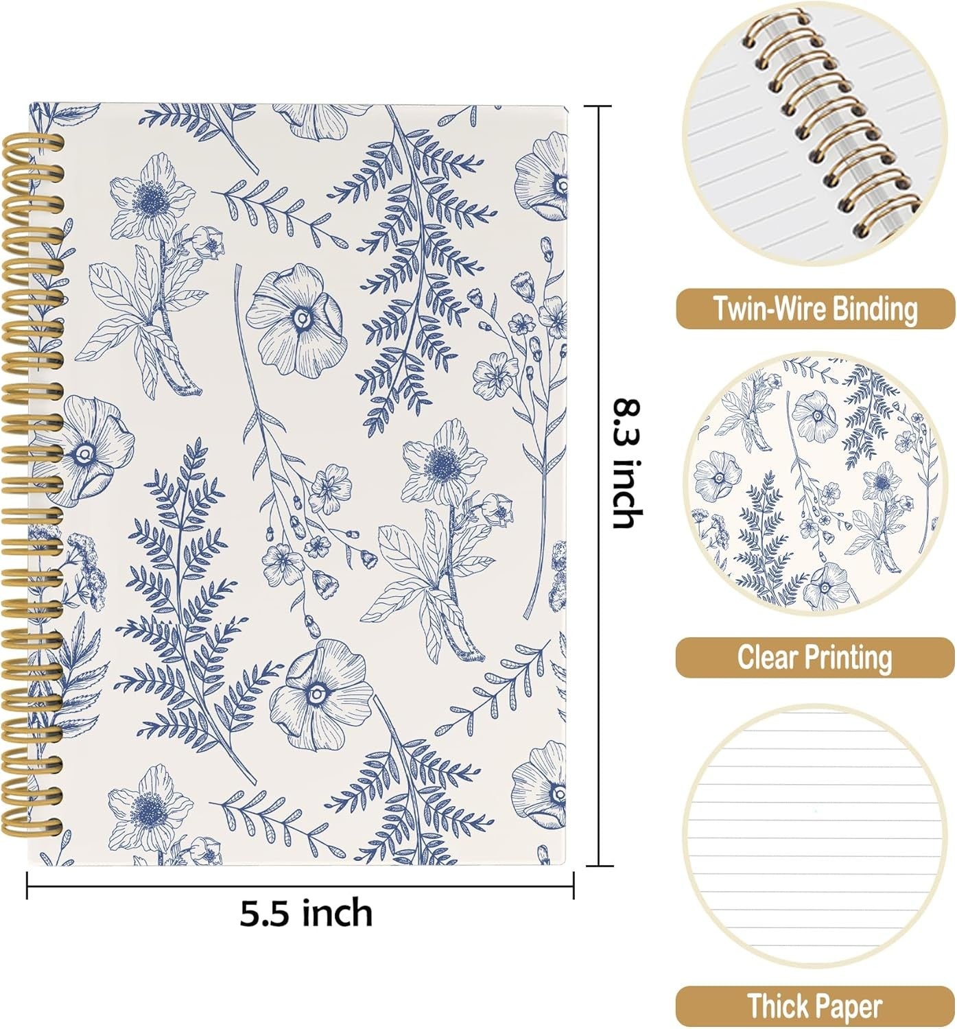 Vintage Flower Journal Notebook Aesthetic Botanical Floral Notebooks 5.5"x8.3"