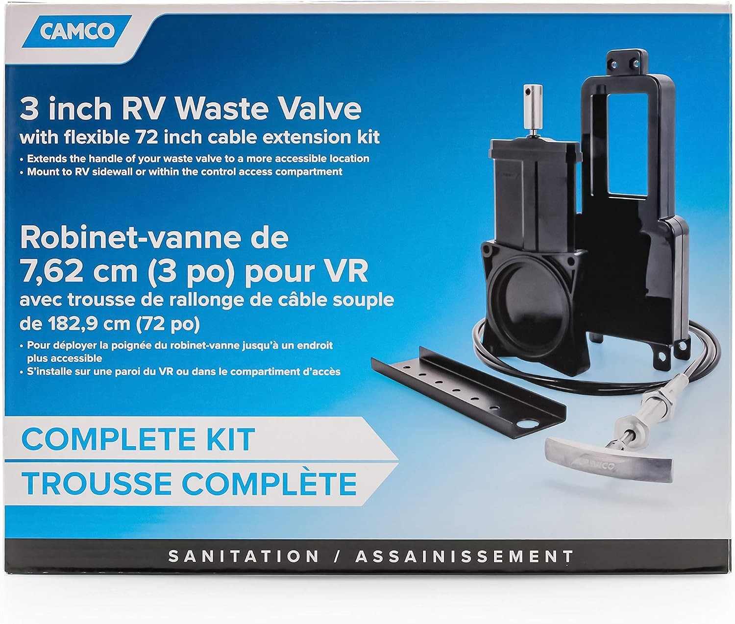 RV Sanitation System 3" Waste Valve with 72" Cable Extension Kit for Sidewall