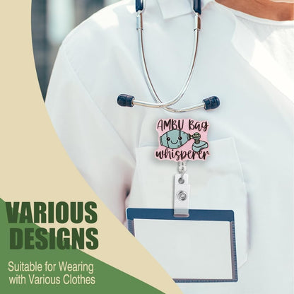 Ambu Bag Whisperer Glitter Retractable Reel ID Card Clip, Funny Ambu Bag Badge