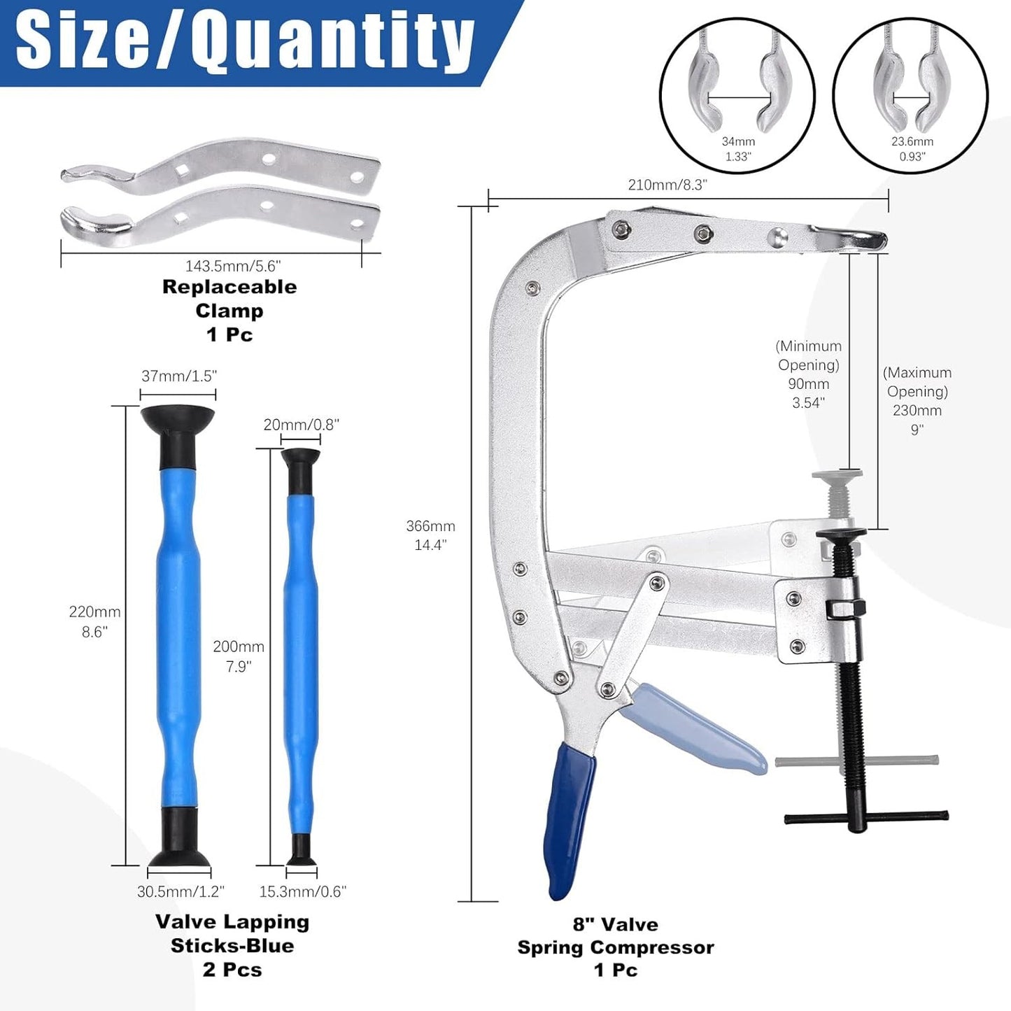 5Pcs Universal Valve Spring Compressor with 3.5" to 9" Capacity and Valve Lapper