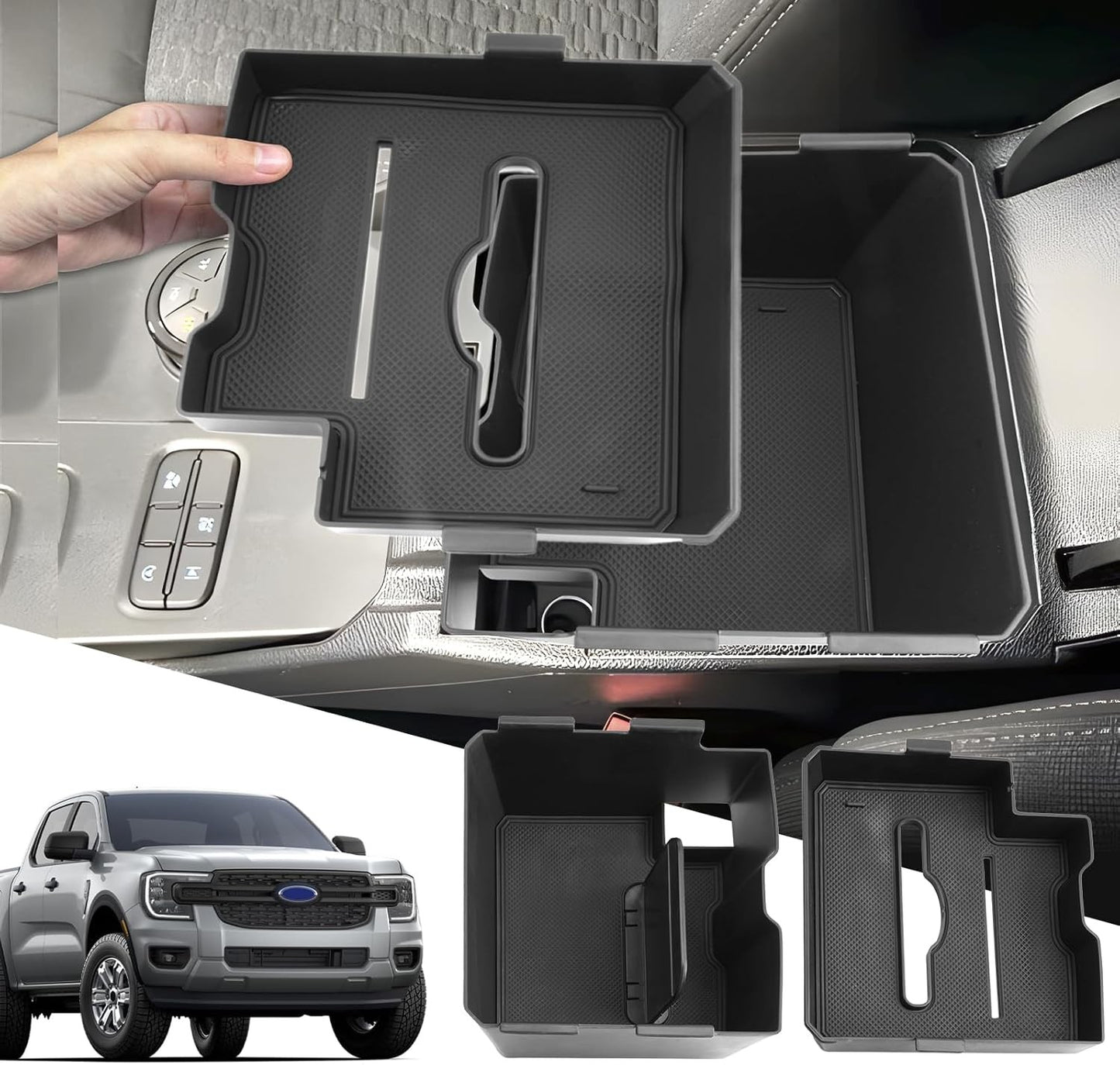 2PCS for 2025-26 Ford Ranger Center Console Organizer for 2024-26 Ranger Armrest