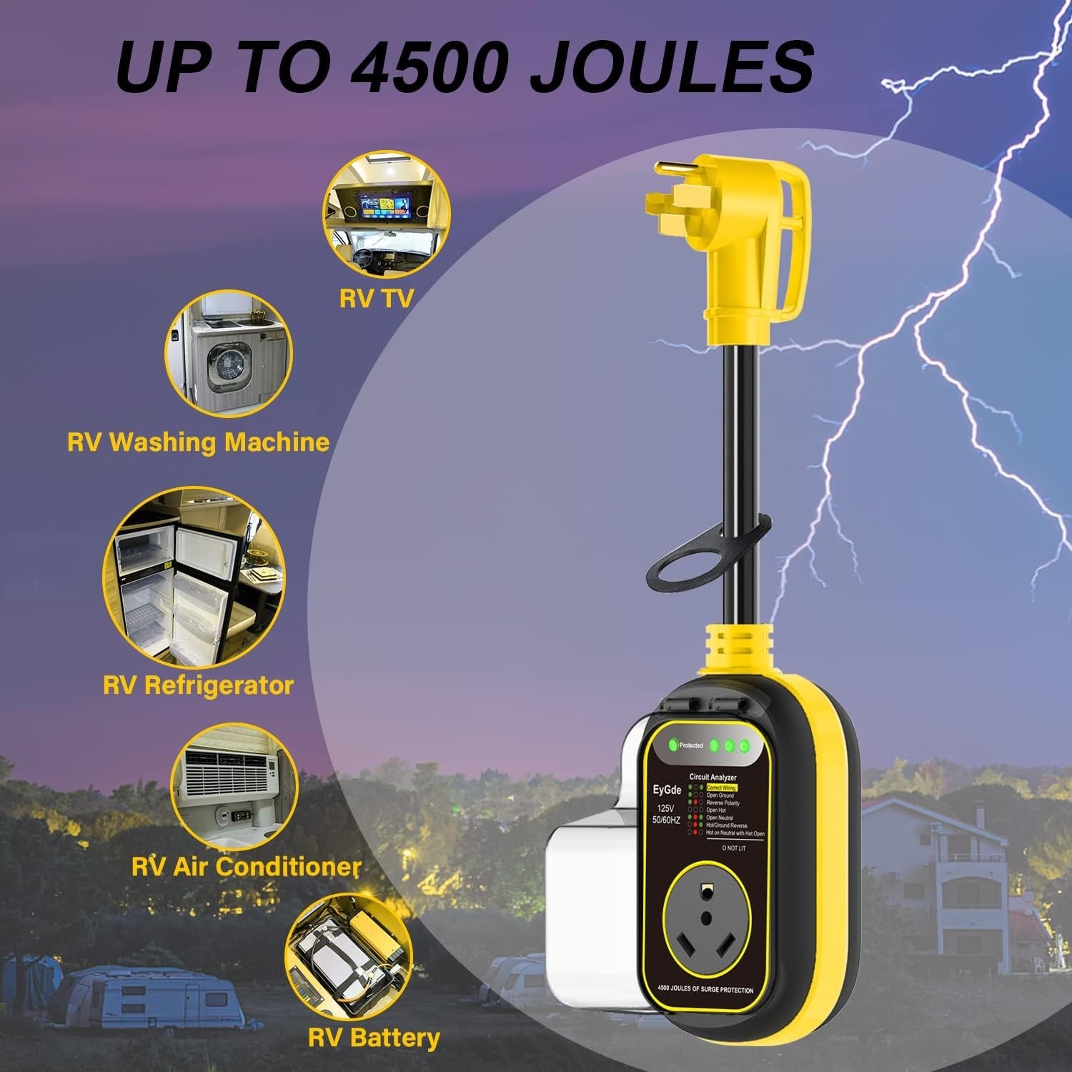 50 Amp to 30 Amp RV Adapter with Surge Protector Waterproof - Patented 4500J RV