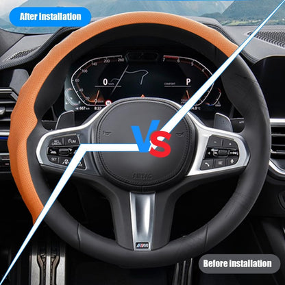 Car Steering Wheel Cover 15 inch Nappa Leather Anti-Slip & Ultra-Thin 5D Vehicle