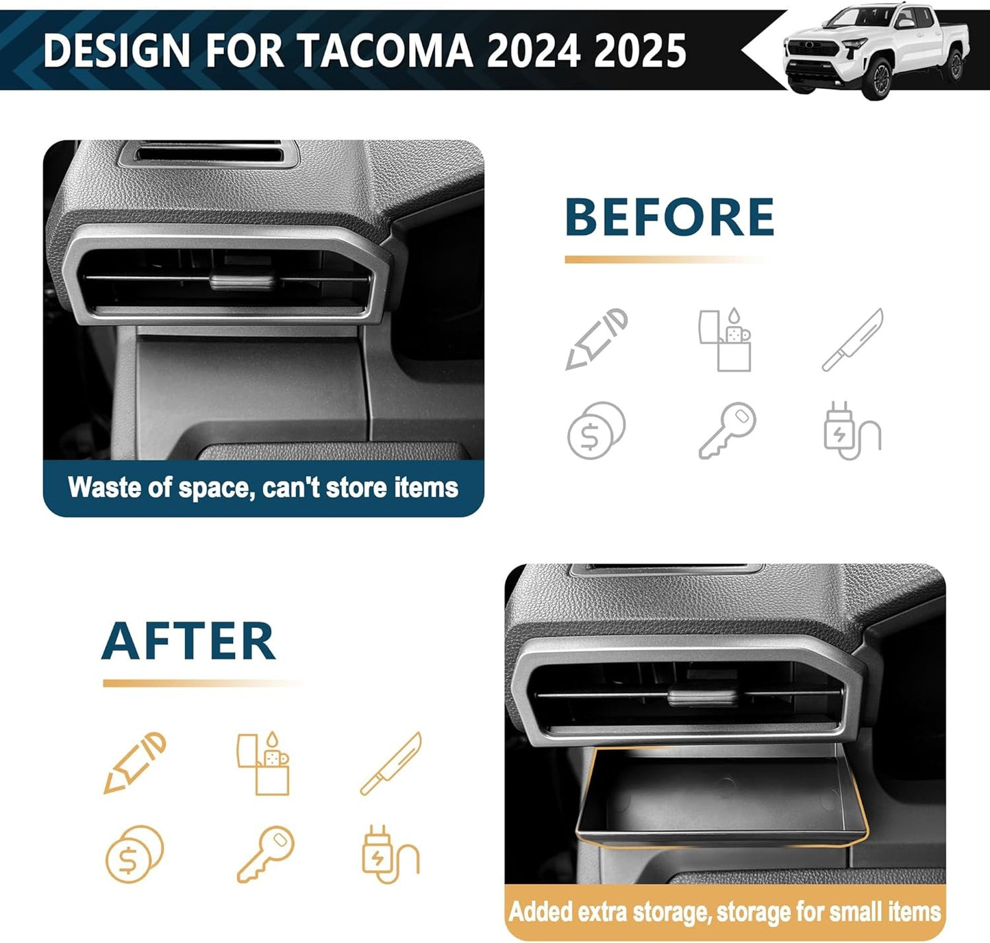 Car Air Vent Storage Box for Toyota Tacoma 2024 2025 2026 Accessories,Air Vent