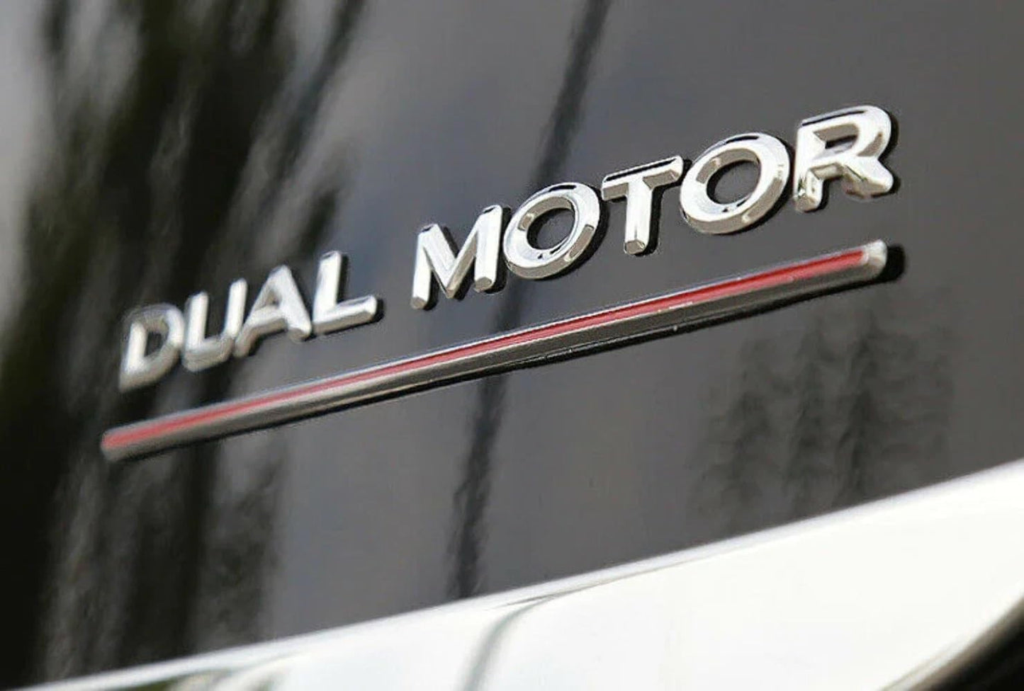 Dual Motor Emblem Sticker for Tesla, Chrome Red Line ABS Underline Badge Letters
