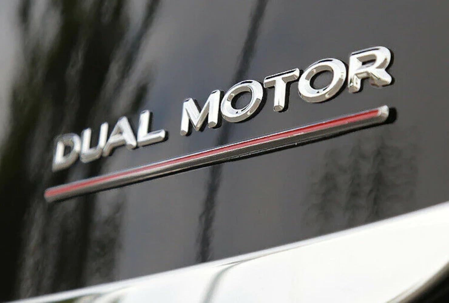 Dual Motor Emblem Sticker for Tesla, Chrome Red Line ABS Underline Badge Letters