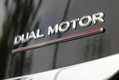 Dual Motor Emblem Sticker for Tesla, Chrome Red Line ABS Underline Badge Letters