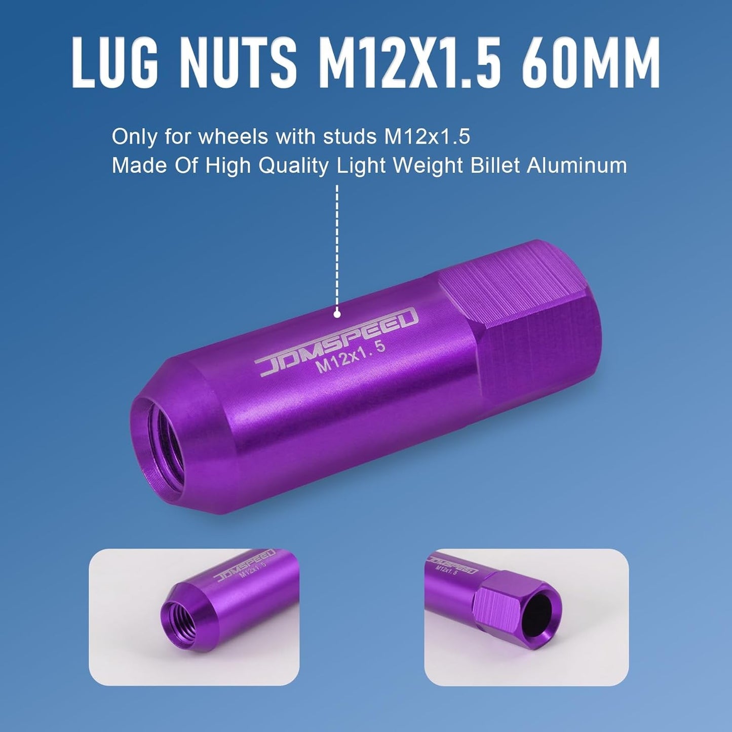 Purple 60MM Aluminum Extended Tuner Lug Nuts Replacement for Wheel M12X1.5 20PCS