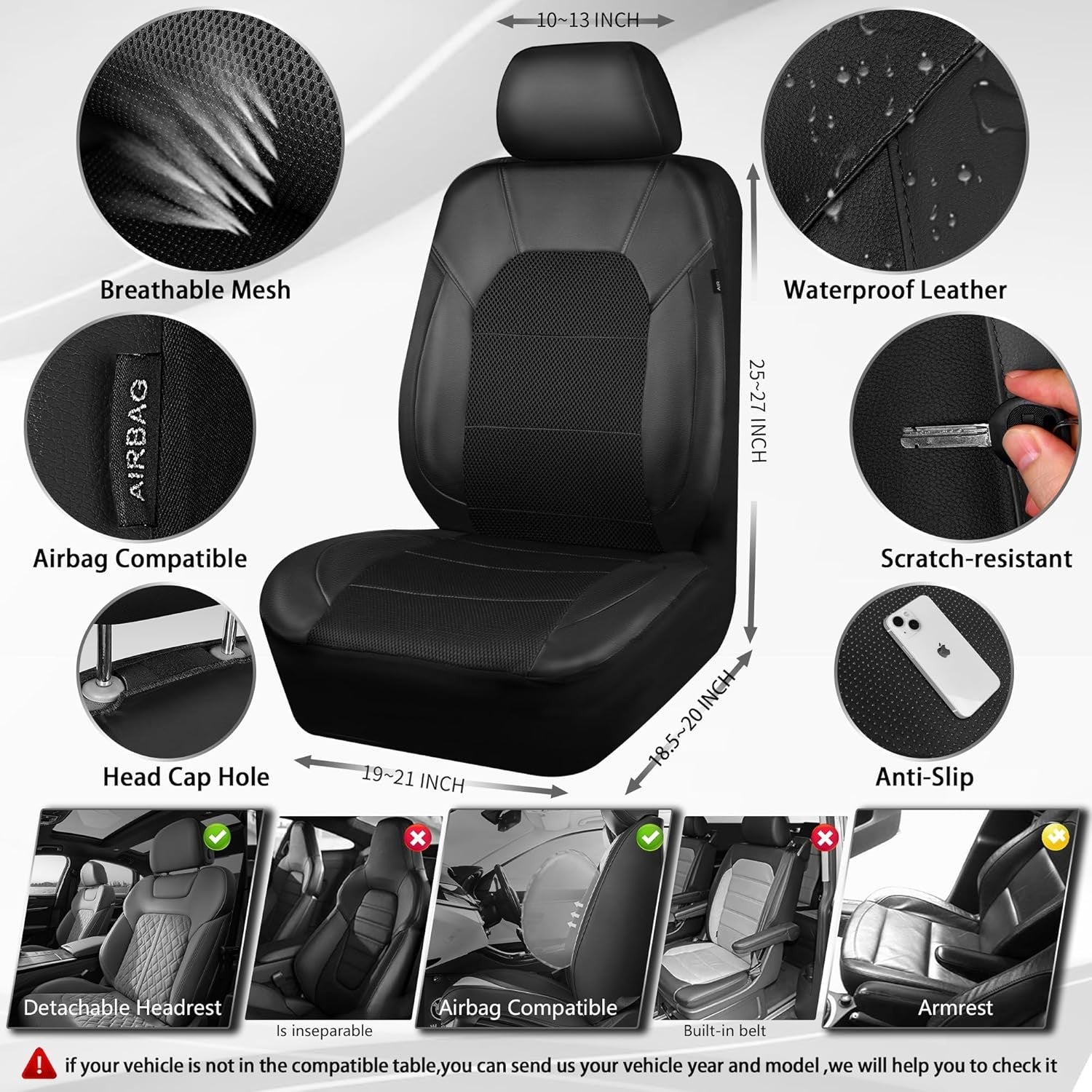 Universal Leather Two Front Seat Covers,Sport seat Covers fits Most Cars, SUVs