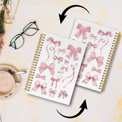 Coquette Bows Journal Notebook - Trendy Preppy Funky Pink Notebooks 5.5"x8.3"