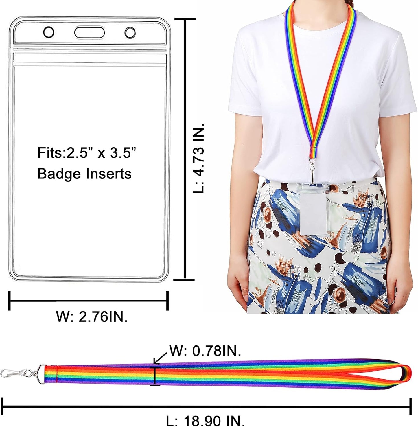 12 Pack Rainbow Lanyard for ID Badges, Colorful Durable Cruise Lanyard