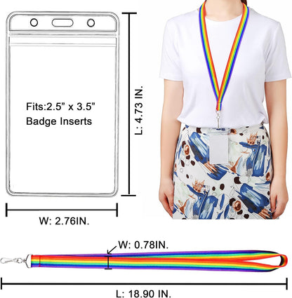 12 Pack Rainbow Lanyard for ID Badges, Colorful Durable Cruise Lanyard