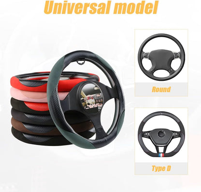 Steering Wheel Cover for Women and Men, Carbon Fiber Plush Steering Wheel Cover