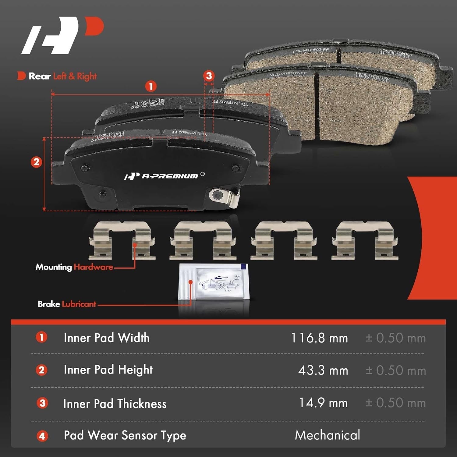 Rear Ceramic Brake Pads Set with Hyundai Genesis 2010-2016 & Kia K900 2017-2017