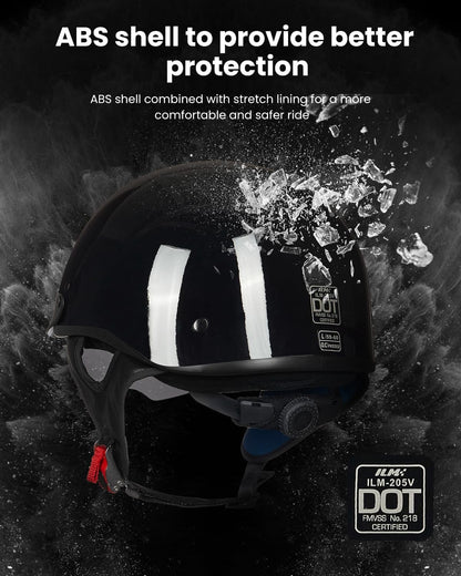 Half Helmet Motorcycle Open Face Sun Visor Quick Release Buckle DOT Approved