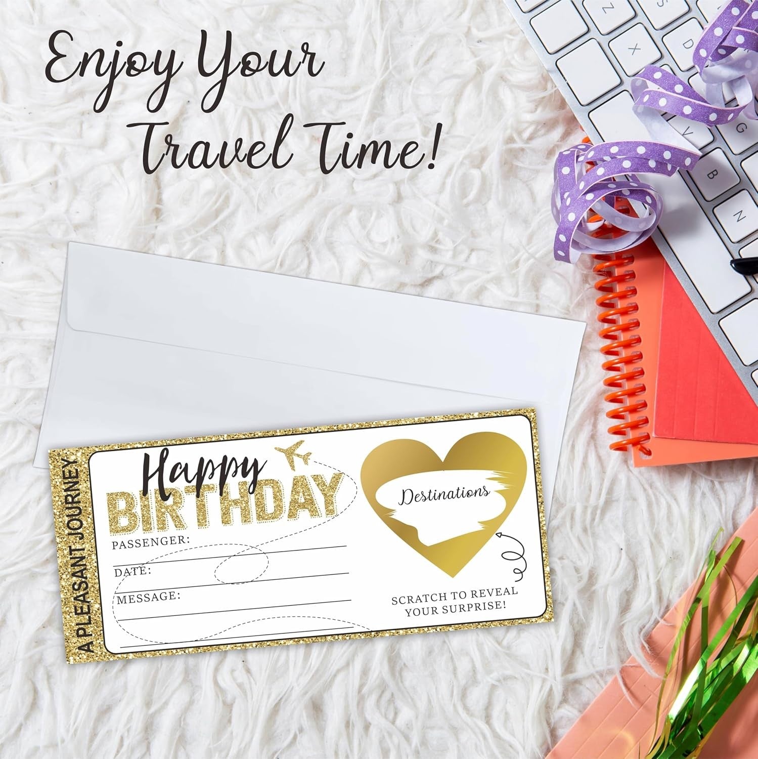 3.5" X 8" Boarding Pass Gift Ticket, Happy Birthday Surprise Reveal Cards