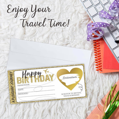 3.5" X 8" Boarding Pass Gift Ticket, Happy Birthday Surprise Reveal Cards